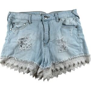 Celebrity Pink Jeans Distressed Lace Trim Denim Shorts Size 7 Pantera Light